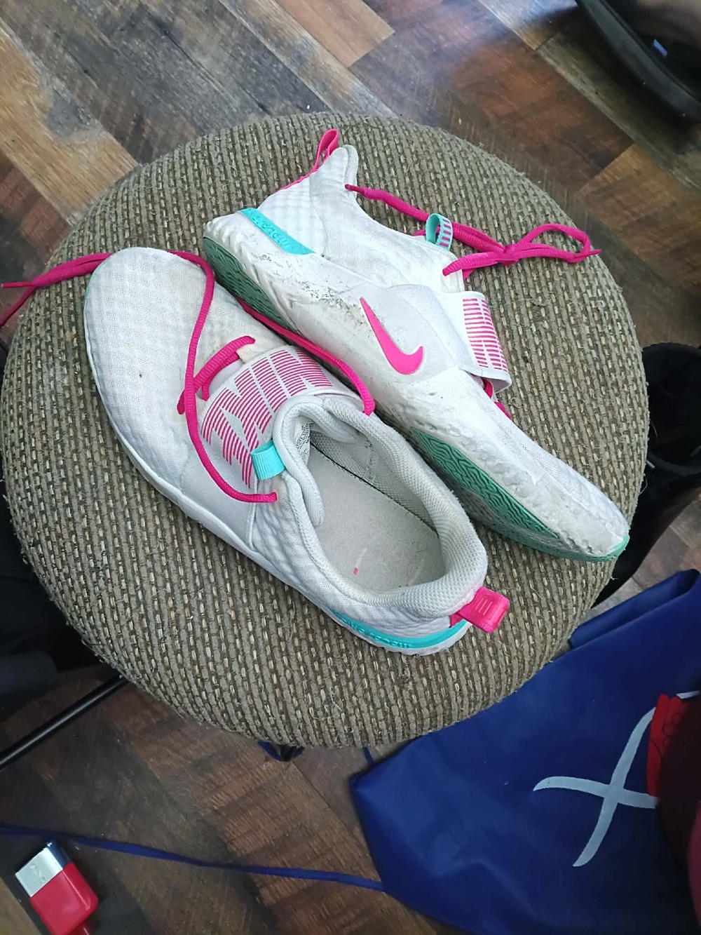 Nike Womens White Sneakers with Pink & Teal Accents